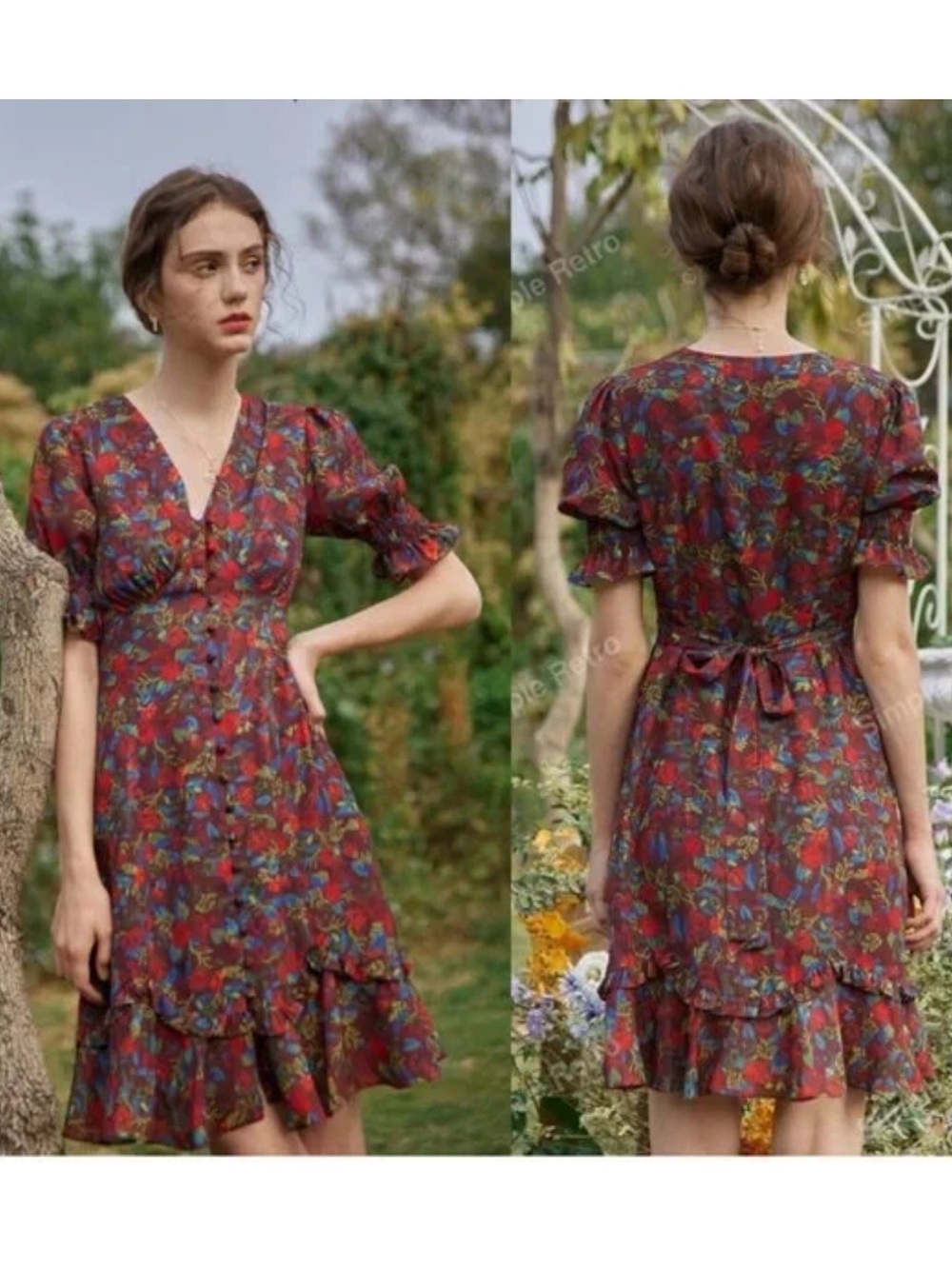 Simple Retro Kora Ruffle Floral Printed Mini Dress